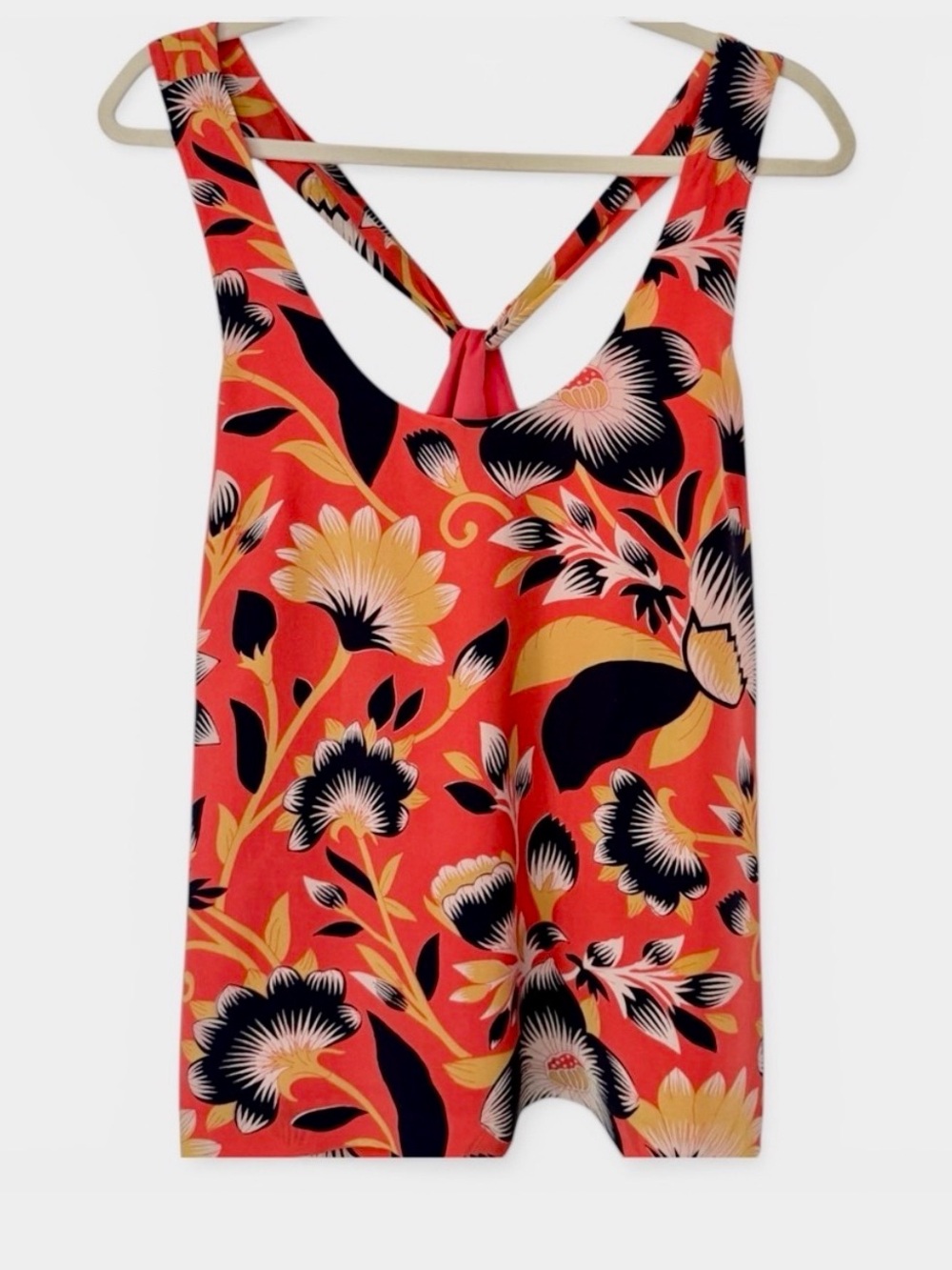 J. Crew Tropical Print Silk Halter Top Size 10 Orange Navy 
Resortwear Vacation